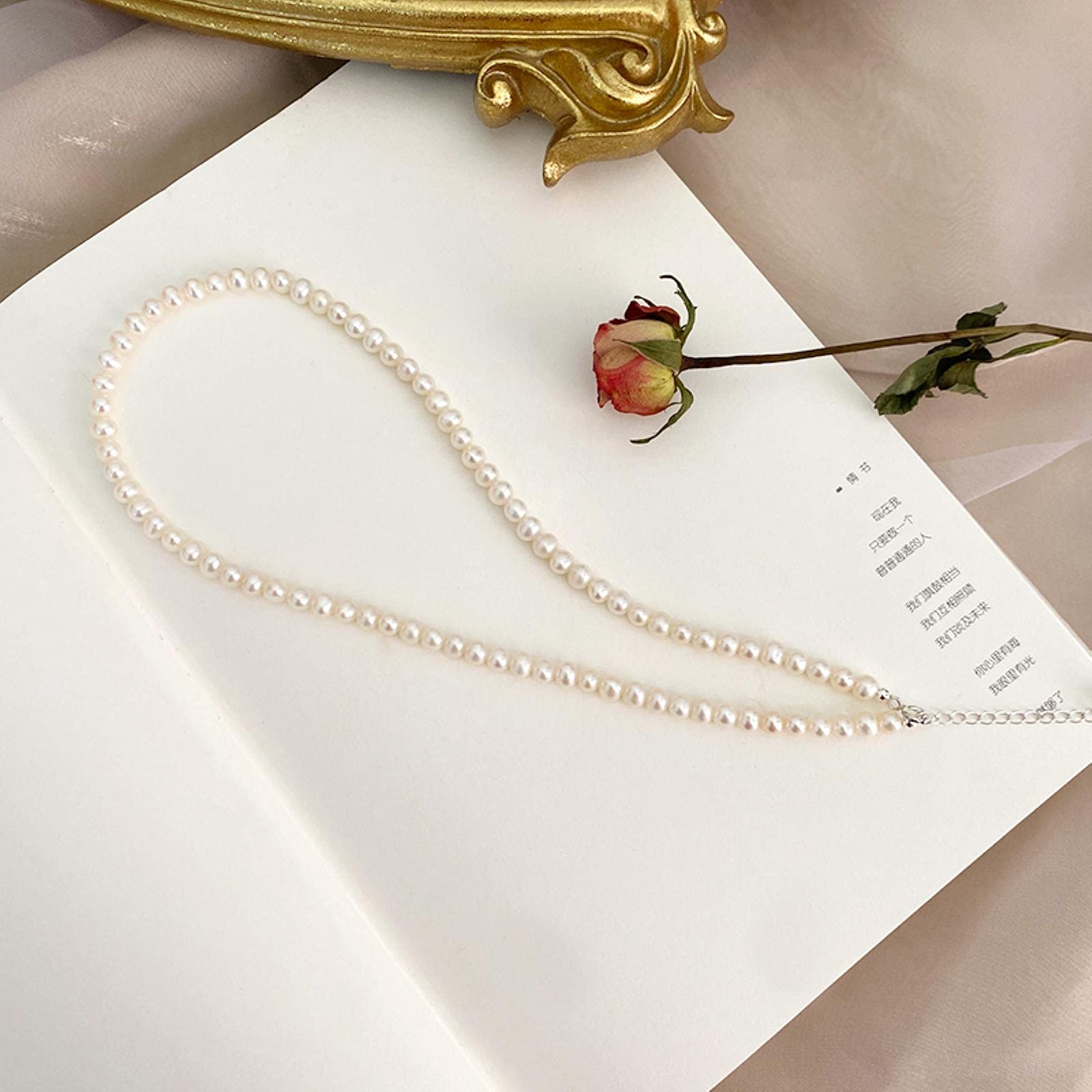 LOKILOKI Collar De Perlas De Agua Dulce Natural 925 Cadena De Plata Esterlina Joyería De Moda para Mujeres