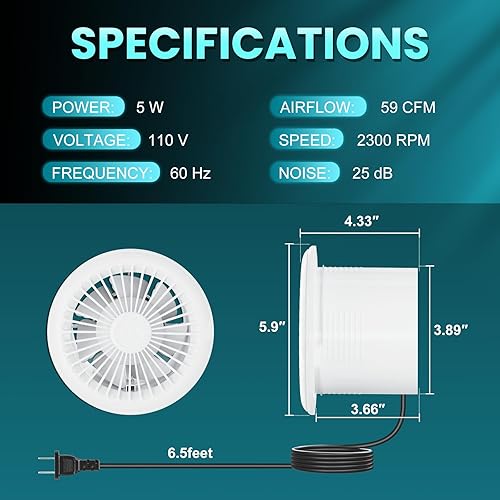 Miniatura 10 de HG Power Ventilador de escape reversible de 6 pulgadas con control remoto, ventilador de escape bidireccional con pantallas de malla, pequeño