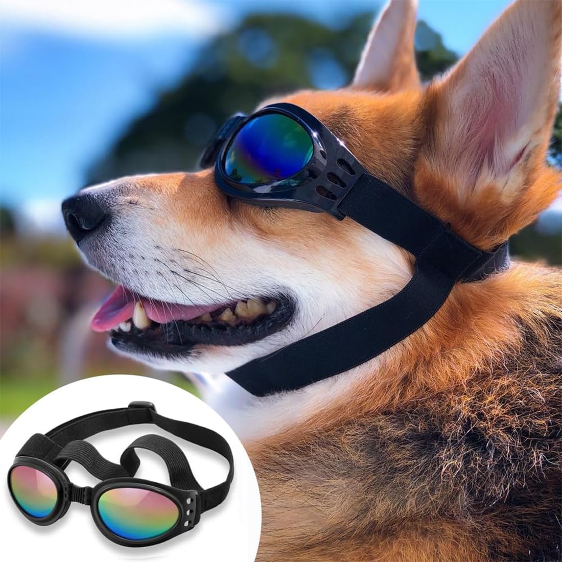 Occhiali Per cani, Occhiali da Sole Cani con Cinturini Regolabili, Accessori Cani Domestici Occhiali, Occhiali da Sole Cani， Protezione UV, Occhiali da Sole e Protettivi per Cani