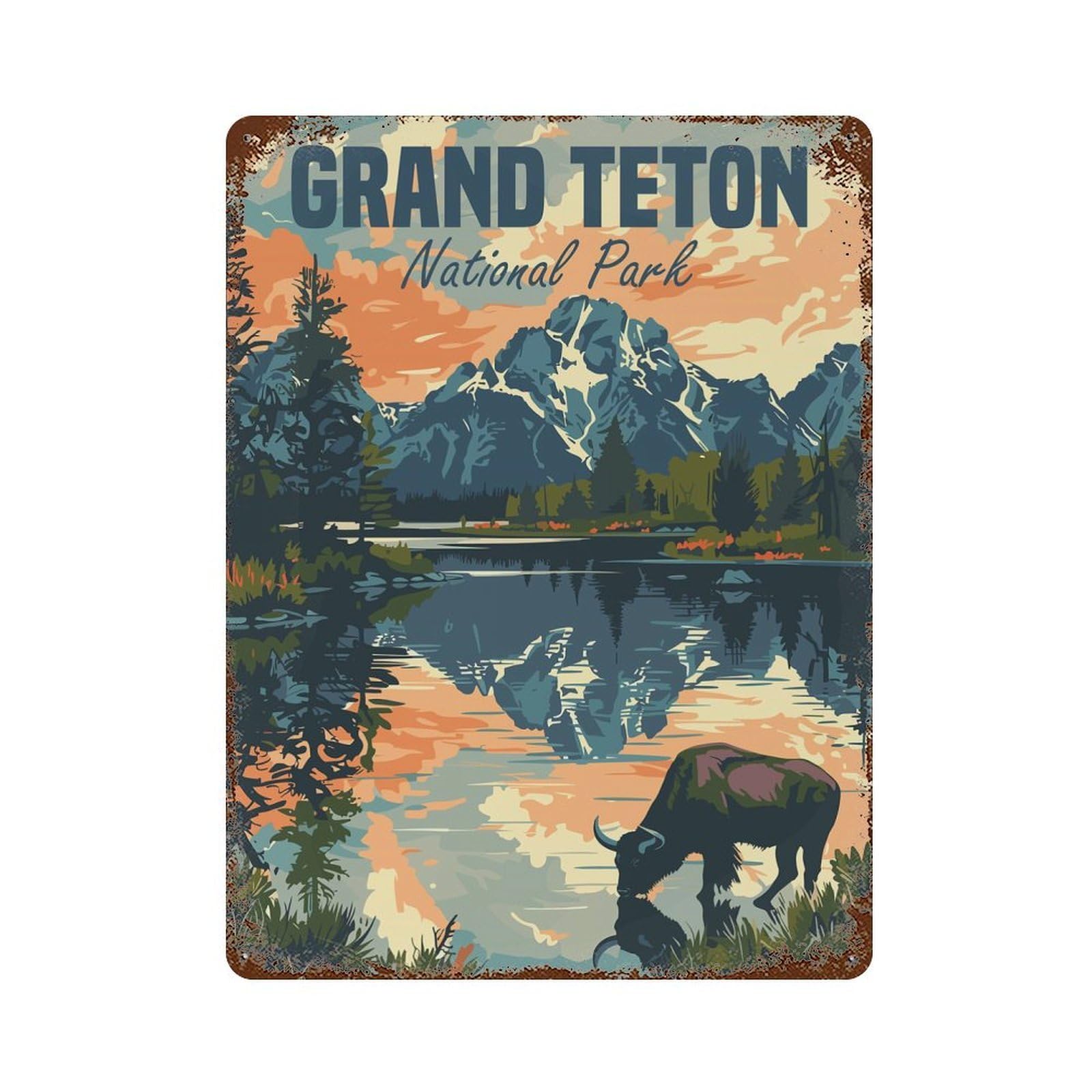 Grand Teton National Park Weathered Tin Sign 15.7"x11.8", Vintage Wall Decor for Garage, Pub Or Kitchen