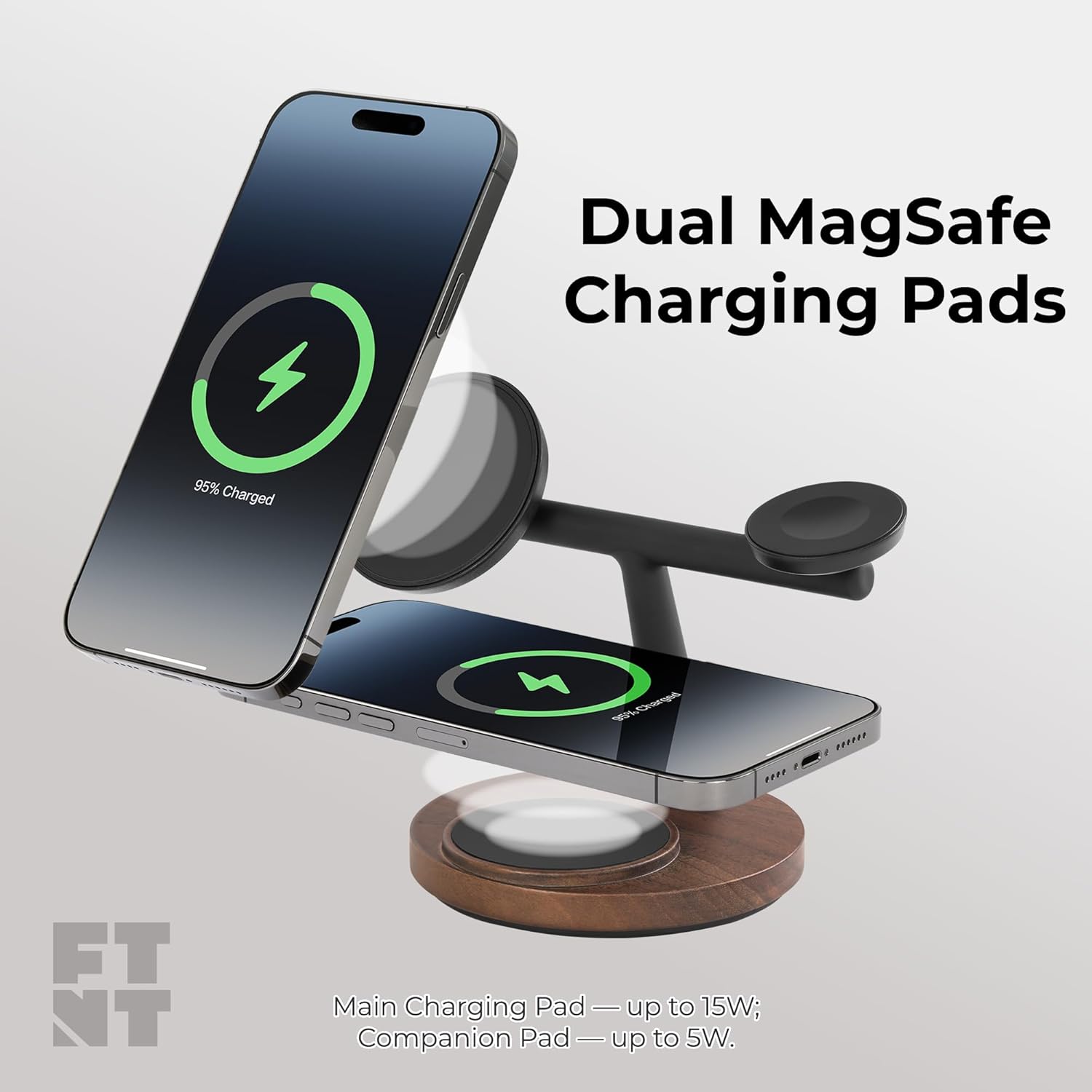 ZenStand Wireless Charging Station, 3 in 1 Charger, Genuine Wood Design, Compatible with MagSafe, Compatible with Apple Watch, Desk Accessory, 15W, Charger Station, Power Adapter/Cable Not Included