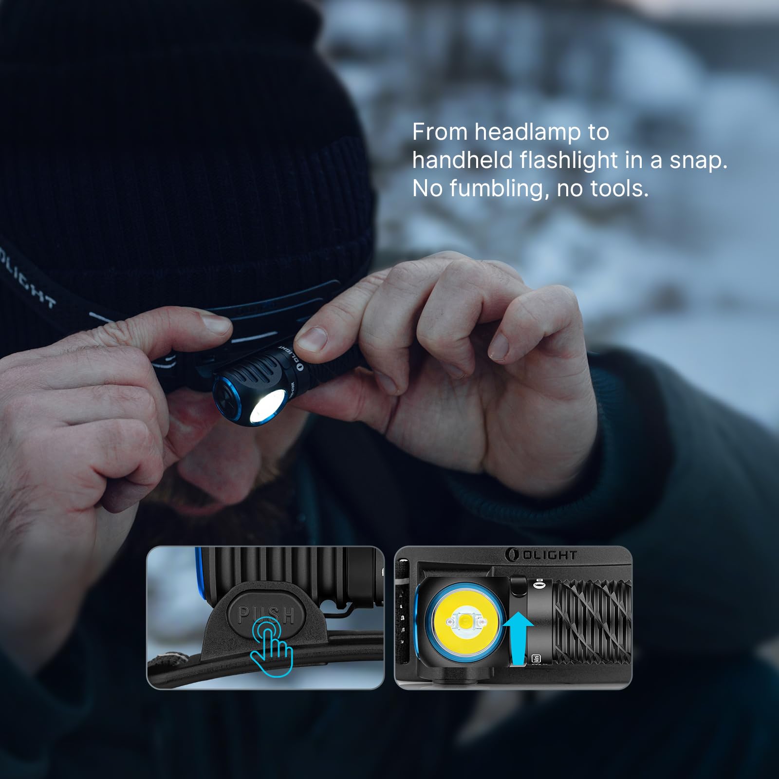 OLIGHT Perun 3 Mini linterna frontal LED de 1200 lúmenes, linterna frontal recargable con opción de luz roja, ideal para camping, trabajo, reparaciones y al aire libre (HCRI negro)