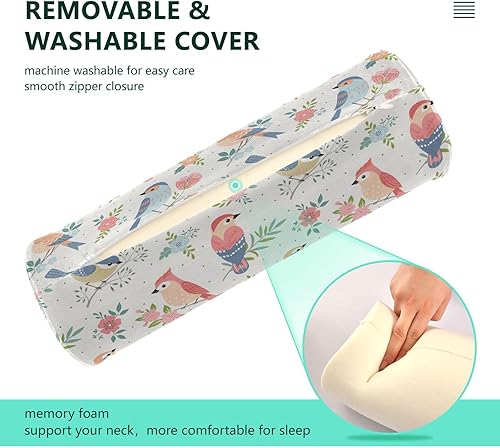 Miniatura 4 de Almohada de almohada de verano con diseño de flores de pájaro para piernas, rollo de cuello, almohada redonda para dormir, almohada cilíndrica de