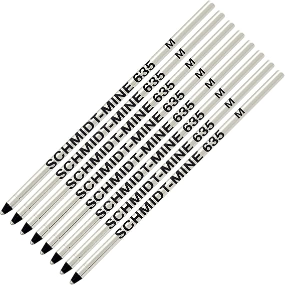Schmidt 635 D1 Mine Ballpoint Refill - Black Ink (Medium Tip 0.7mm) - Pack of 8