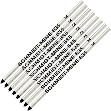 Schmidt 635 D1 Mine Ballpoint Refill - Black Ink Medium Tip 0.7mm - Pack of 8