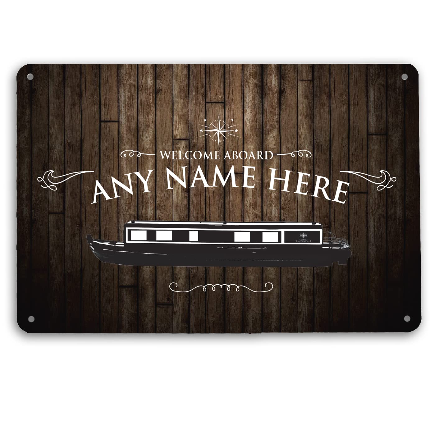 Personalised Boat Sign - wood effect A4 sign - narrowboat, barge, boating accessories