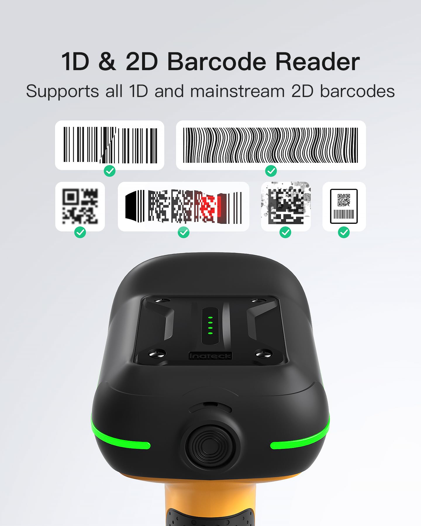 Inateck Escáner de Códigos de Barras Industrial Bluetooth, Escáner de Códigos 1D 2D QR Inalámbrico con IP67 a Prueba de Agua y Polvo, Handscanner con Aplicación y SDK, BCST-75
