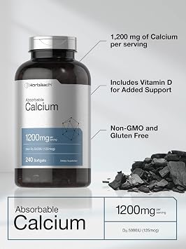 Horbaach Calcium 1200 mg with Vitamin D3 | 240 Softgels | 5000IU Vitamin D3 | Absorbable Calcium Supplement for Women and Men | Non-GMO, Gluten Free