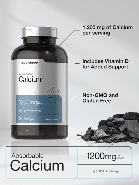 Horbaach Calcium 1200 mg with Vitamin D3 | 240 Softgels | 5000IU Vitamin D3 | Absorbable Calcium Supplement for Women and Men | Non-GMO, Gluten Free