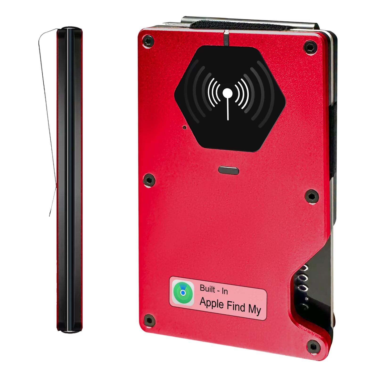 TEREED Air Wallet, RFID Blocking Wallet for Men & Women, Built-in Apple Airtag with Tracker, Minimalist Wallet with Card Holder & Money Clip, Red