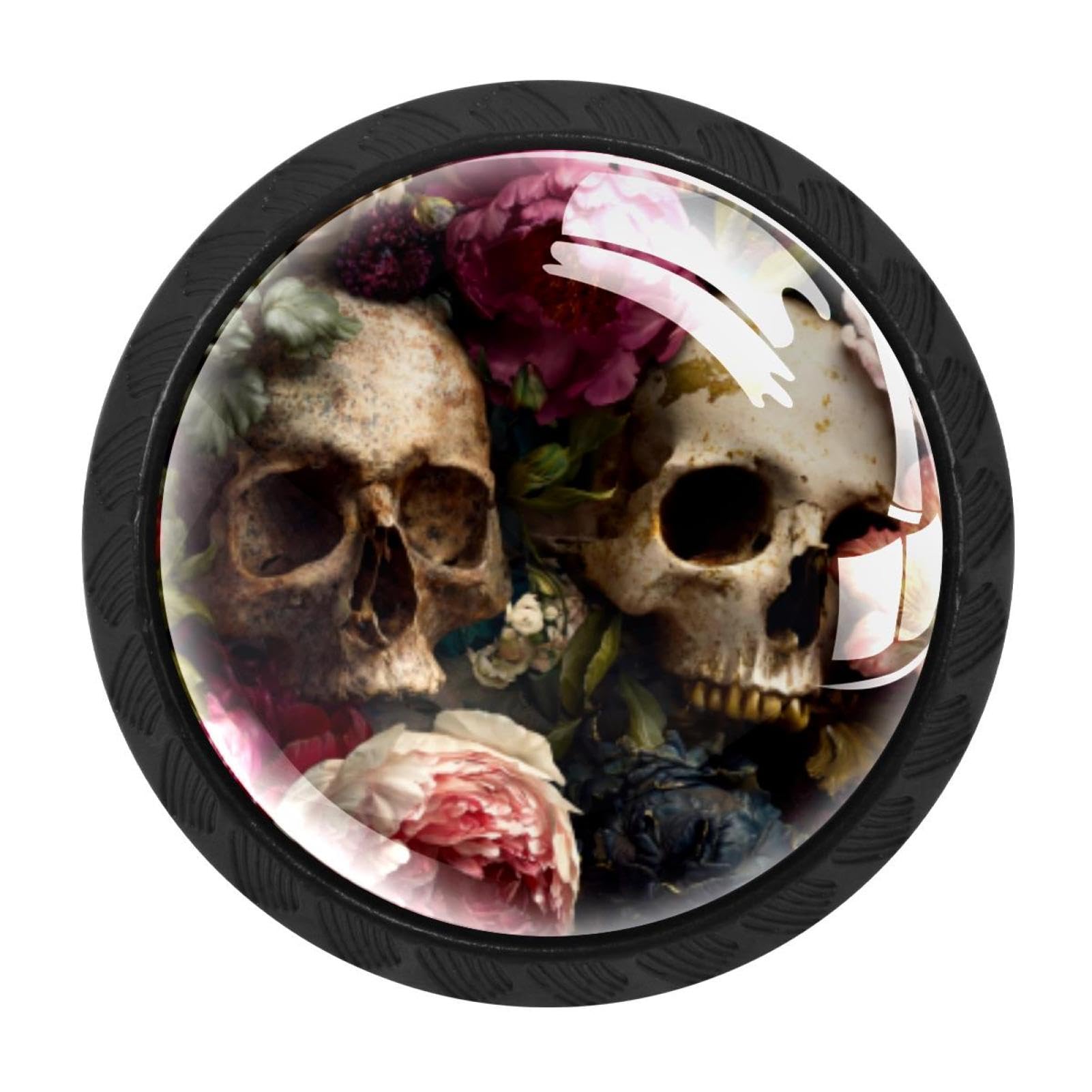 CHENZZZZ 4 Pack Cabinet Handles Black Skulls and Flower Cabinet Knobs Draw