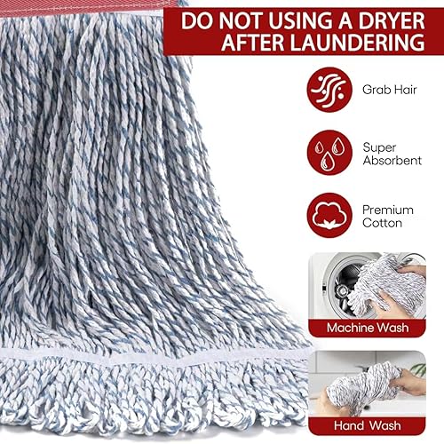 Miniatura 17 de Matthew Cleaning - Cabezal de trapeador de alta resistencia para limpieza general y de suelos, repuesto de cabezal de hilo de algodón azul