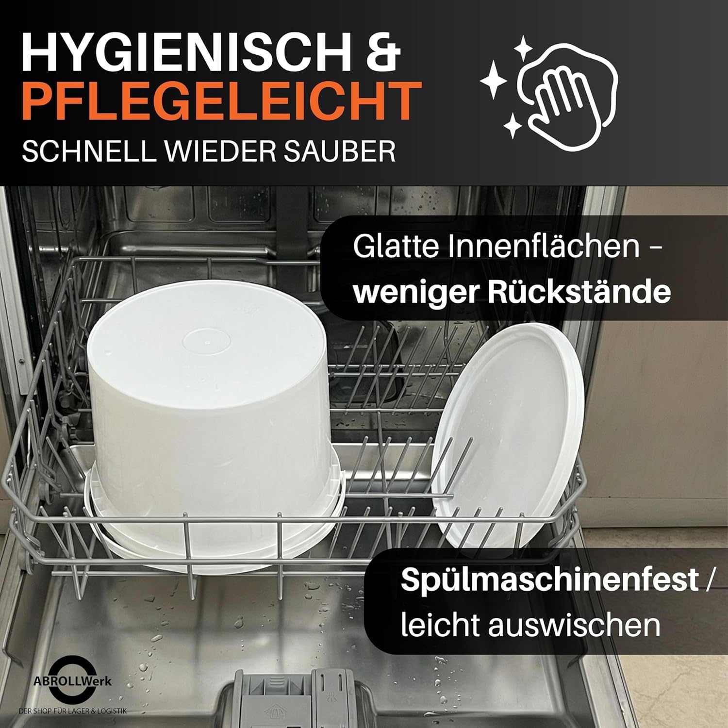 Set secchio con coperchio, per alimenti, ermetico, stabile, multifunzione, per uso domestico e gastronomia, secchio vuoto per stoccaggio e trasporto con manico, bianco (32 l, 2 pezzi)