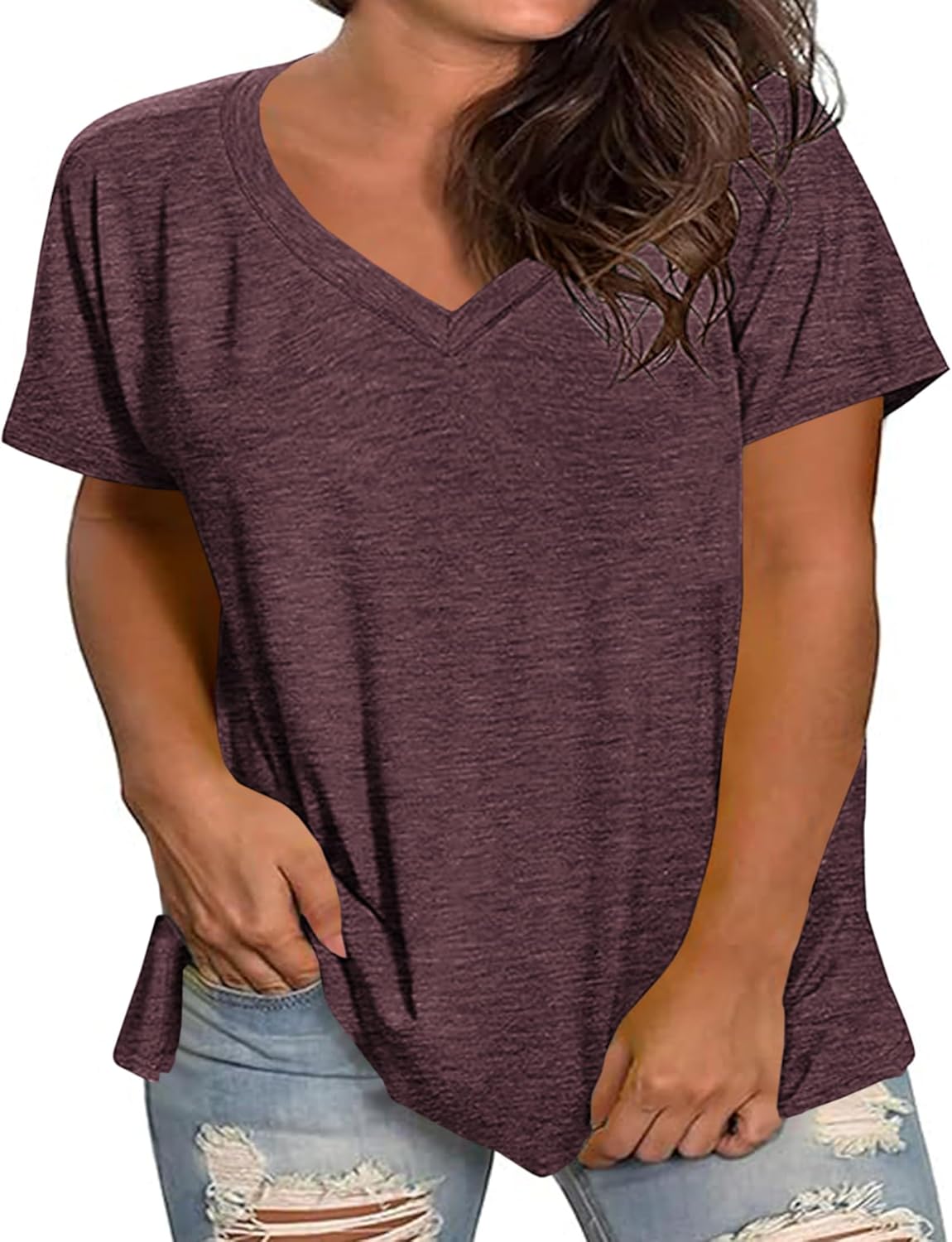 Kancystore Women's Plus Size V Neck T Shirts Short Sleeve Tops Casual Summer Tshirts Loose Fit Tees XL-5X - Image 2