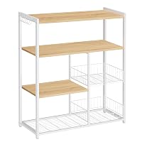 VASAGLE Scaffale per Microonde con 2 Cesti in Rete Metallica, Scaffale da Cucina con Piano d扐ppoggio