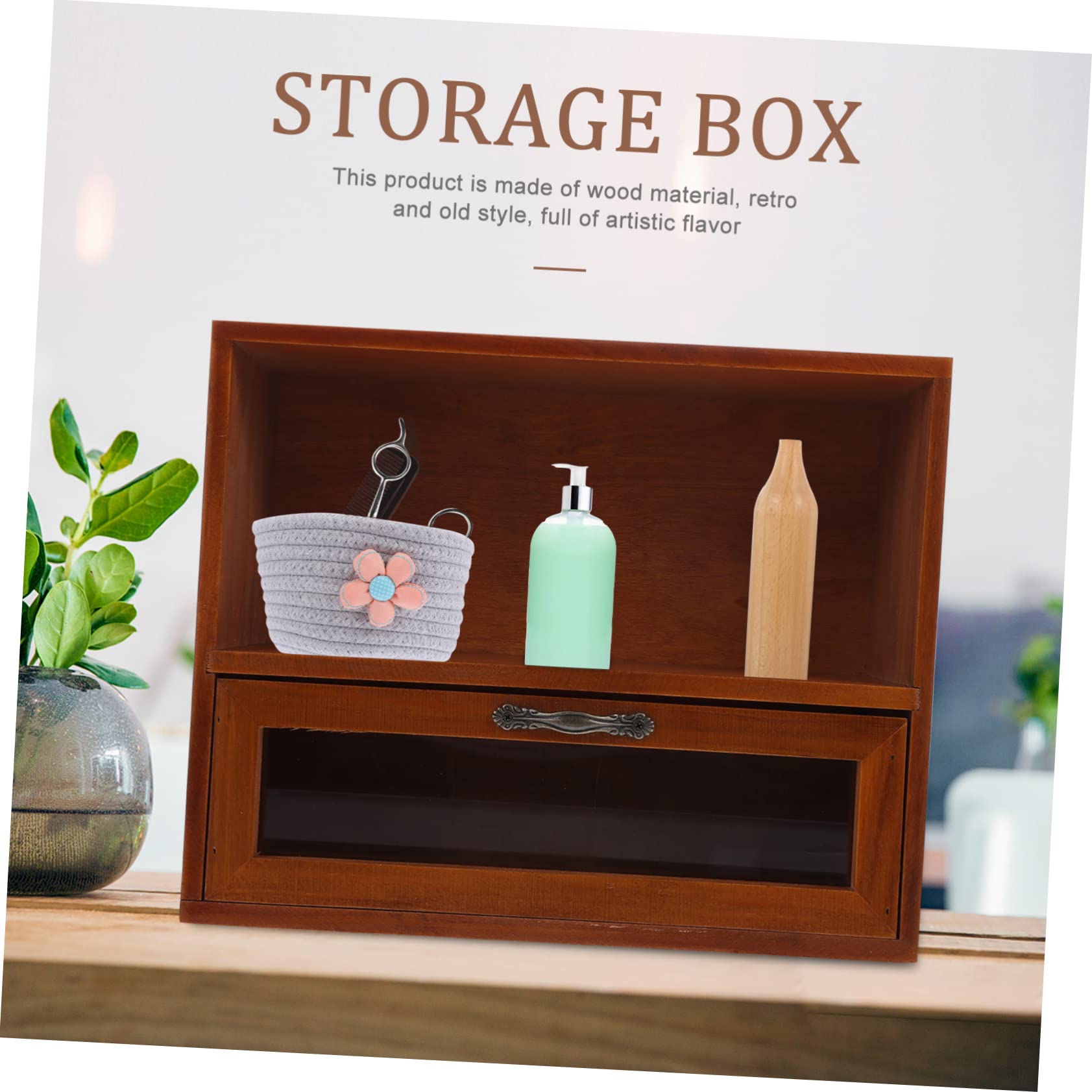 Organizzatore da Scrivania in Legno Marrone Cassetti Acrilici Resistenti, Contenitore Piccolo per Oggetti, per Home Storage e L'organizzazione di Cancelleria