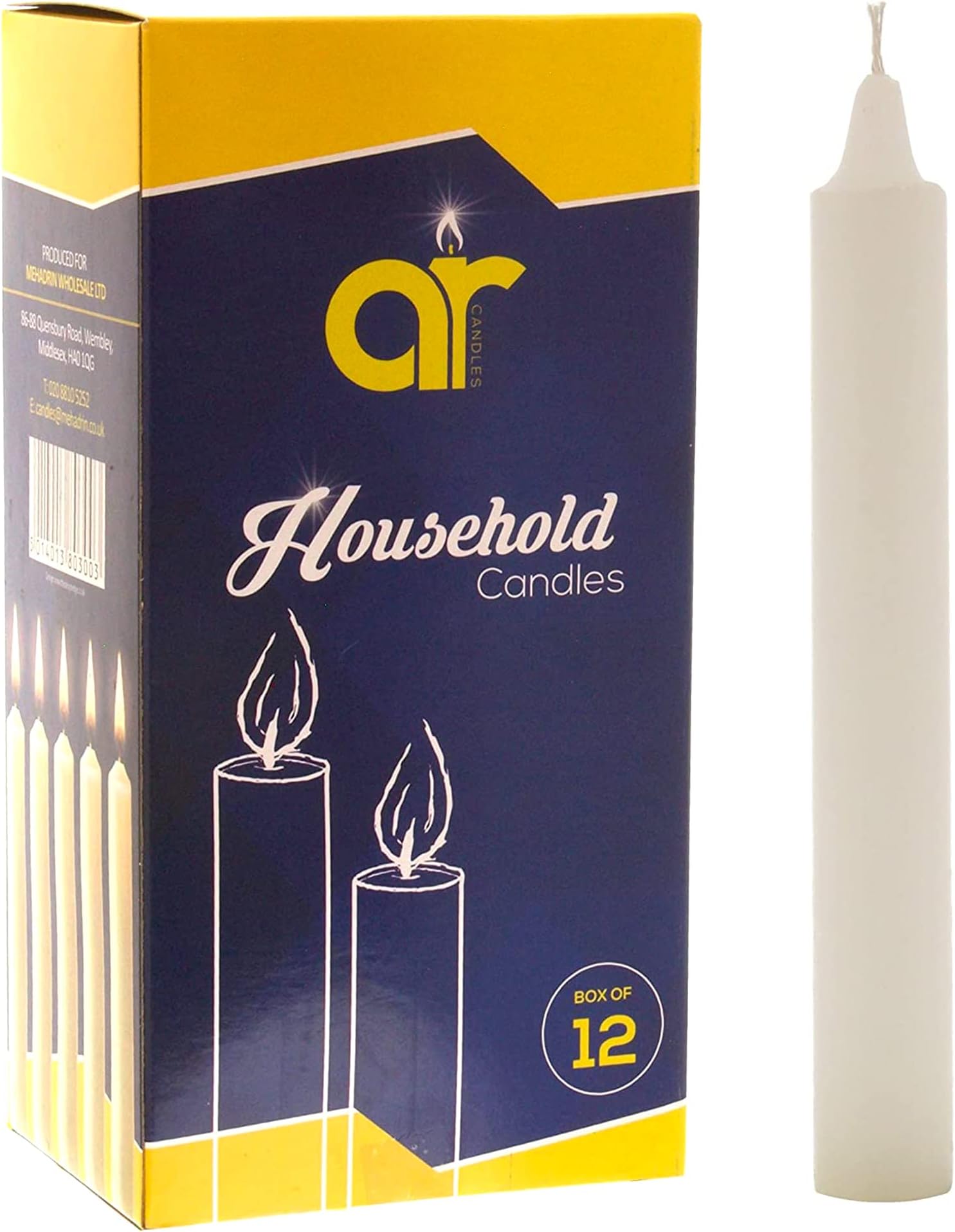 AR Unscented White Household Candles 13.5cm – Pack of 12 – Shabbos/Shabbat Candles for Emergency, Power Cuts, Home Use, Prayer, Vigil, Church, Decoration, Long Burn, Utility & Everyday Use
