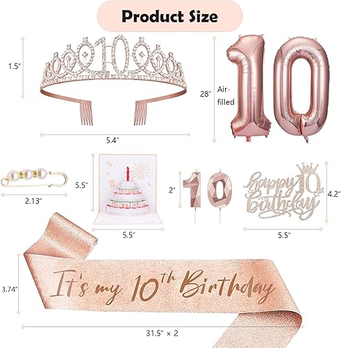 Miniatura 2 de 8 decoraciones de cumpleaños número 10 para niñas, incluye adorno para pastel de cumpleaños de 10, banda de reina de cumpleaños con alfiler de