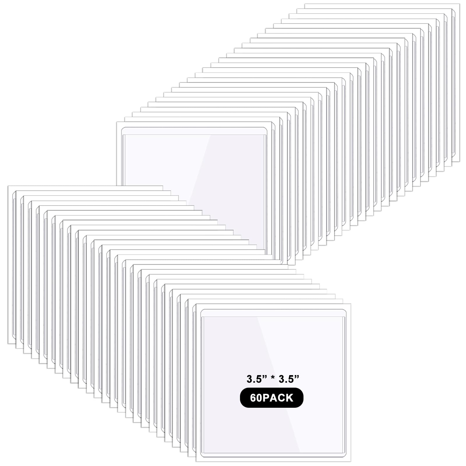 60 Pcs Self Adhesive Index Card Pockets 3.5 x 3.5 Inch Square Label Pockets Clear Adhesive Pockets Peel and Stick Plastic Label Holder Business