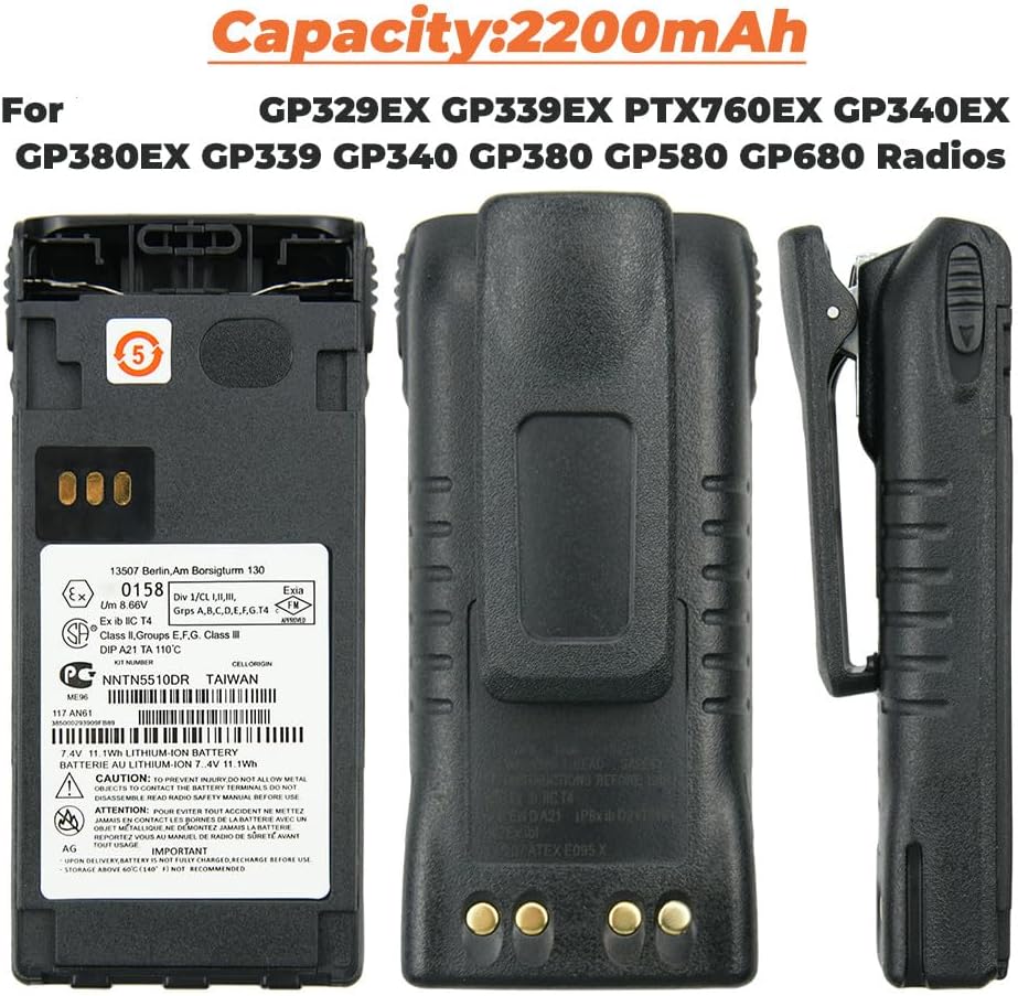 NNTN5510DR ATEX Li-ion Battery Compatible with GP329EX GP339EX PTX760EX GP340 GP380 GP580 GP680 Two Way Radios