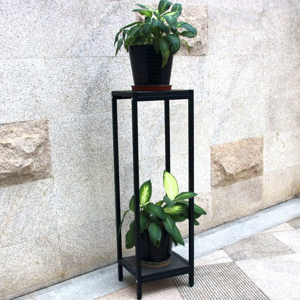 Black 4-Tier Steel Flower Display Stand with Plastic Buckets