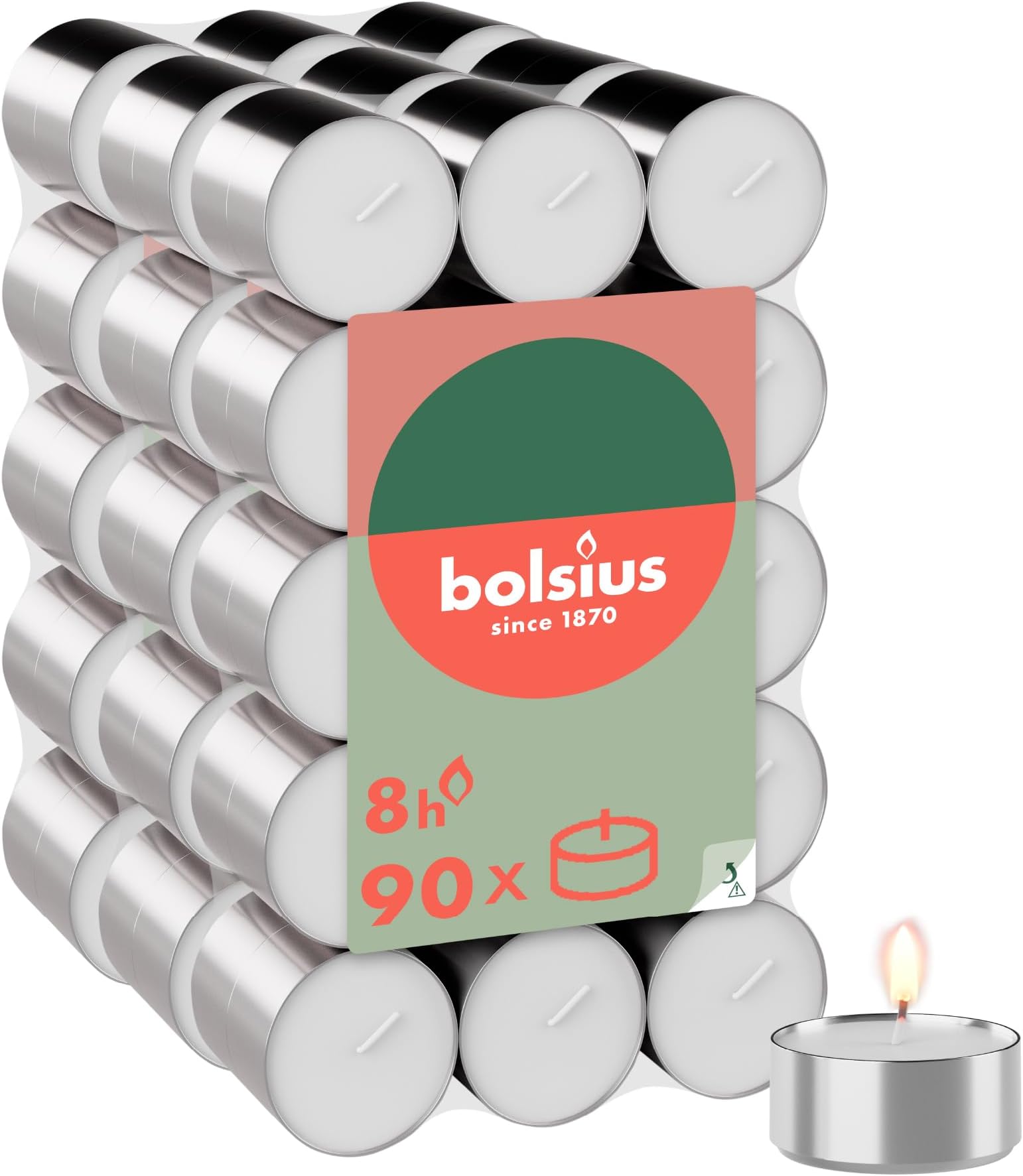 BOLSIUS Genuine Tea Light Candles in Clear Holder Cups Bulk 48 Set Long Burning 8hr, Unscented, for Mood, Dinners, Parities, Home, Decoration, Wedding, Crafts, White