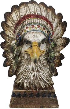Ebros Gift Rustic Western Tribal Indian Warrior Chief Headdress Animal Spirit Figurine On Pedestal Base Figurine Shelf Mantel Centerpiece Decorative Accent Eagle Warrior
