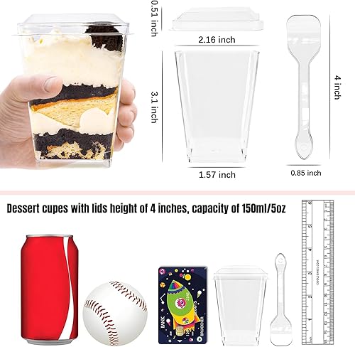 Miniatura 3 de YunKo Vasos de postre de 5 onzas con tapas planas y cucharas, mini tazas de plástico para parfait, tazas de aperitivo, tazas de postre para postres
