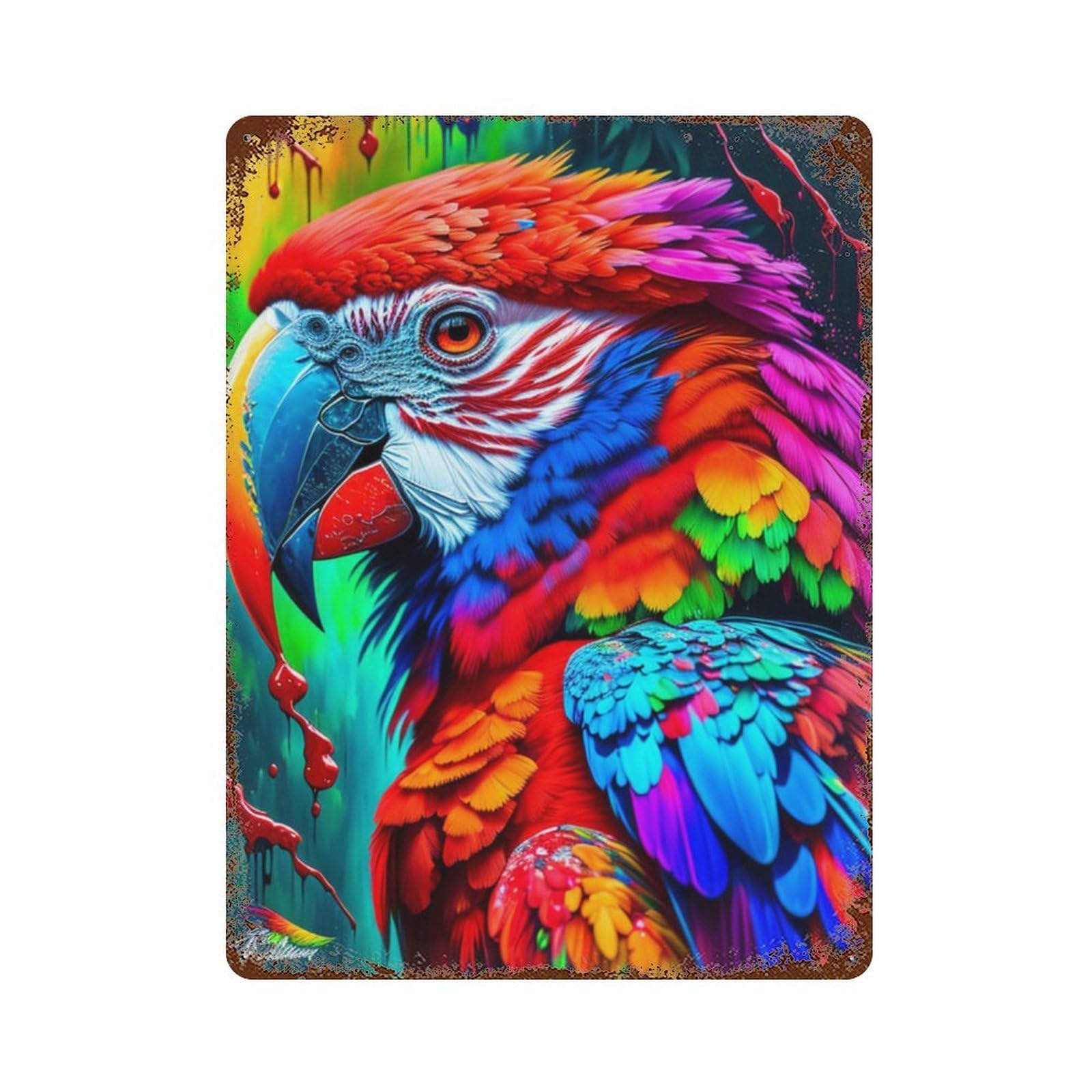 Colorful Parrot Art Print-4 Decorative Tin Sign 15.7"x11.8", for Bistro, Counter And Cafe Decor, Novelty Wall Decor
