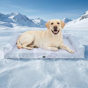 Ownpets 5-Layer Cooling Orthopedic Dog Bed for Summer, Sofa-Style Bolster Pet Bed with Q-Max>0.4 Cooling Fabric, Waterproof Lining & Washable Cover, Non-Slip Bottom for X-Large (48"x32"x7.5") Dogs