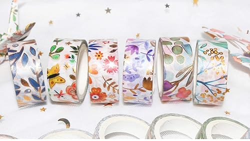 Miniatura 9 de YUBBAEX Juego de cinta Washi floral dorada VSCO de papel de aluminio decorativo para artes, manualidades, suministros de diario, planificadores,