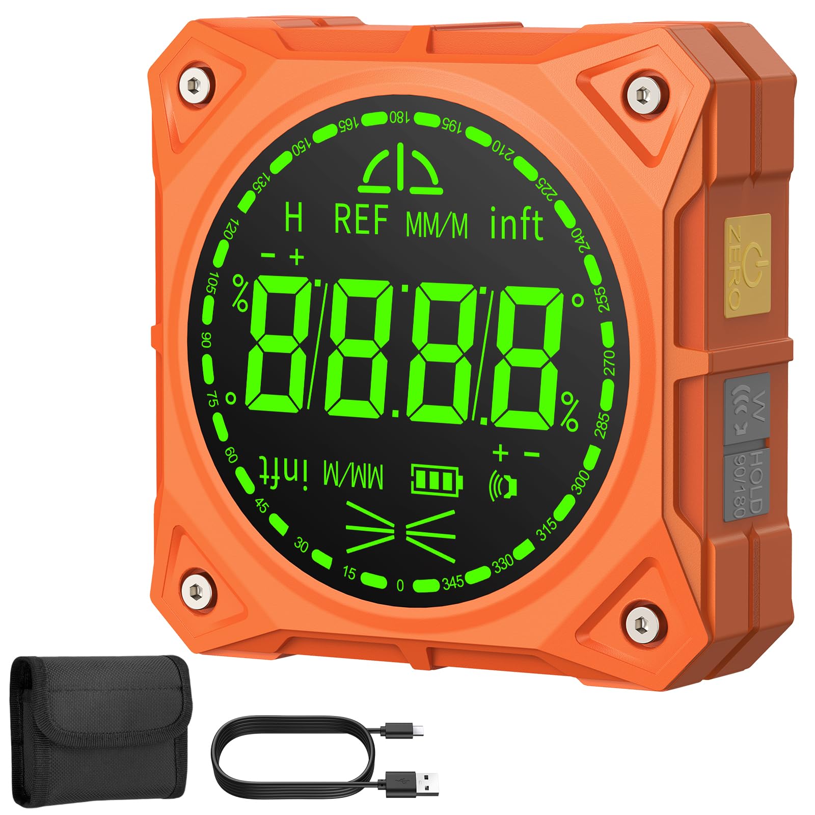 BOBOVAV Rechargeable 4-Side Magnetic Digital Angle Finder, 4×90° & 2×180° Electronic Inclinometer Protractor Level Gauge for for Woodwork, Miter Saw, Hanging Frames