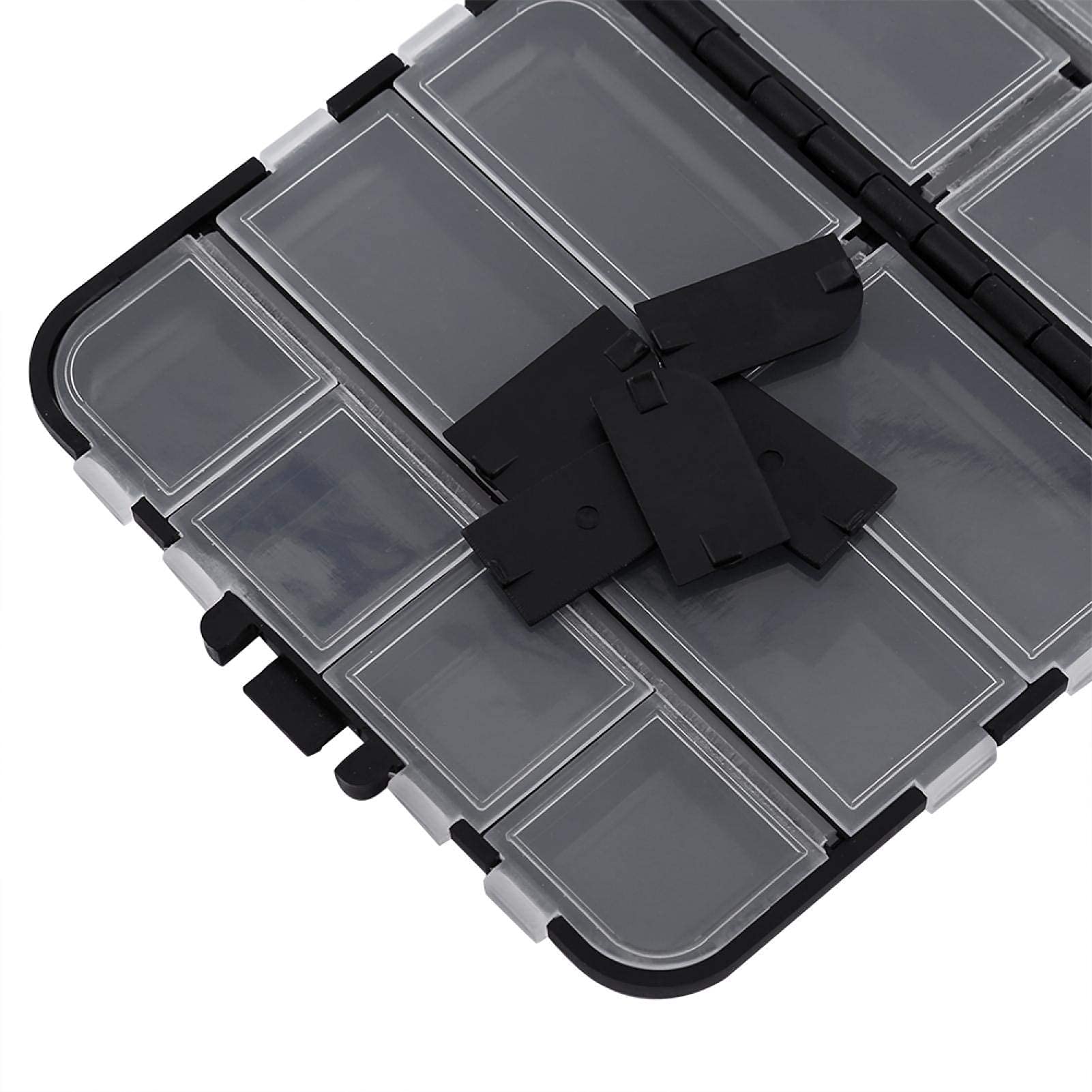 Cajas de aparejos de pesca, caja de almacenamiento de cebo de plástico, con 26 compartimentos individuales, caja de almacenamiento de cebo de plástico negro portátil