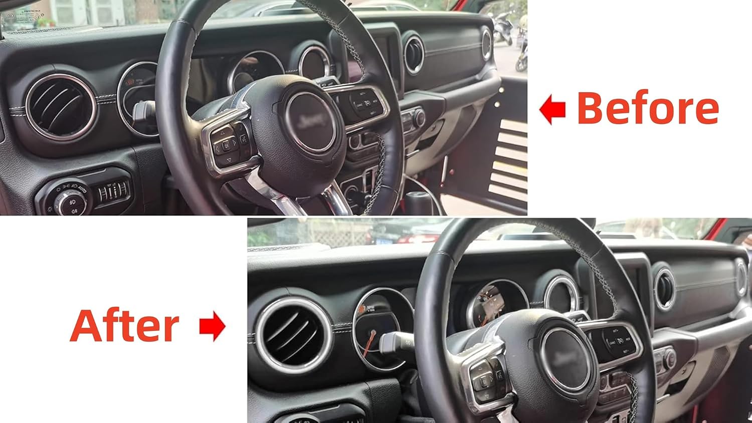 Aluminum Alloy Interior Upgrade Kit for 2018-2025 Jeep Wrangler JL/JLU & Gladiator JT - Complete Kit (8-Piece Set, Silver) - HVAC Knob Covers, Light Switch Trim & AC Vent Outlet Rings
