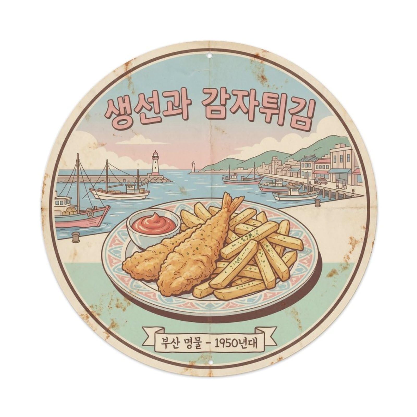 Korean Culture Chippy Fried Seafood Roadside Diner Metal Tin Sign