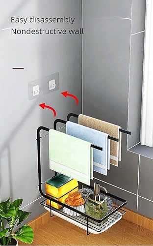 Miniatura 6 de Soporte de esponja para fregadero de cocina con 4 ganchos, organizador de fregadero de cocina para cepillo de esponja, jabón, paño de cocina,