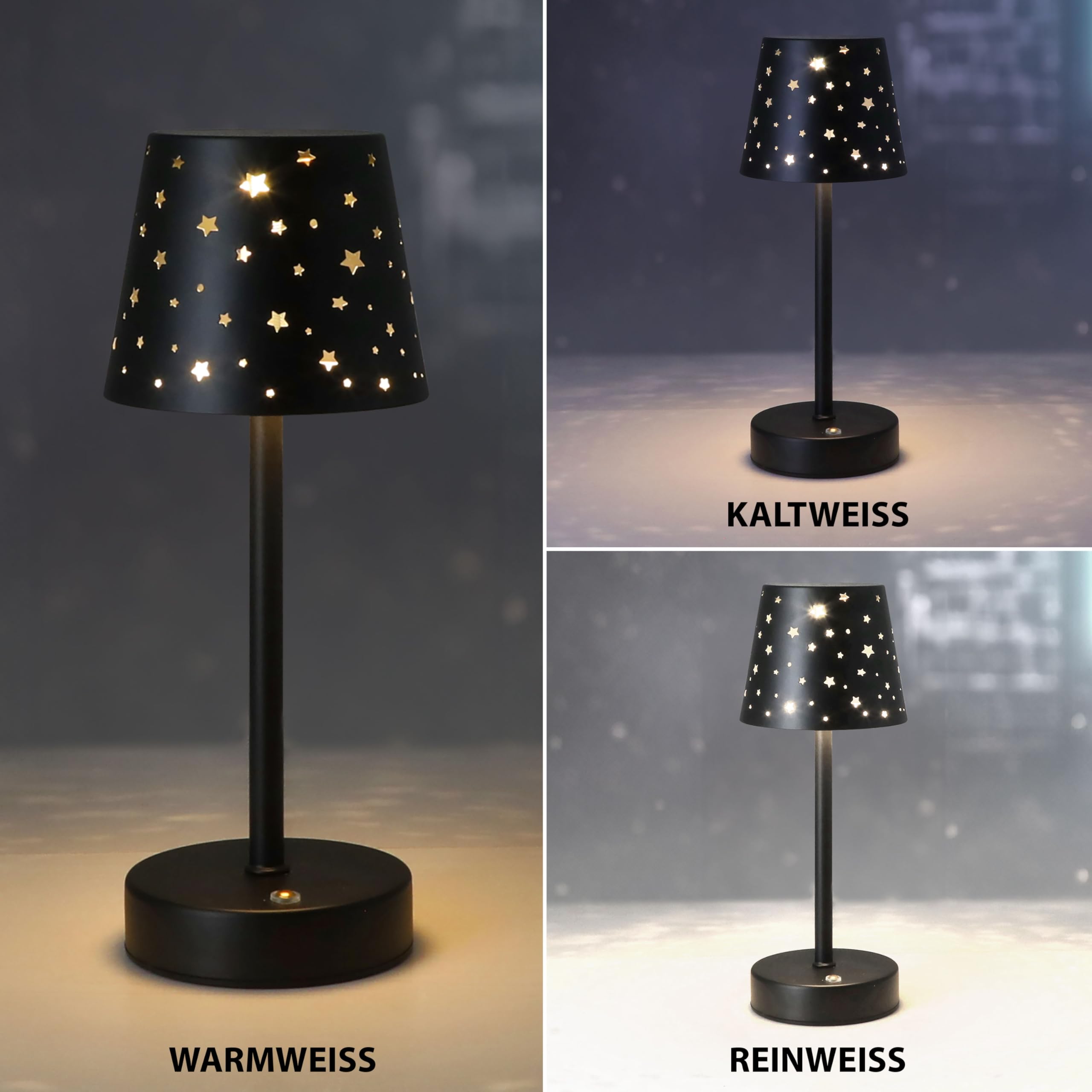 Cepewa Table Lamp Stars Die-Cut Touch Function Fully Dimmable 3 White Tones 10 x 28 cm Black 8 LEDs USB-C to USB Charging Cable (1 x Table Lamp Stars) - Image 3