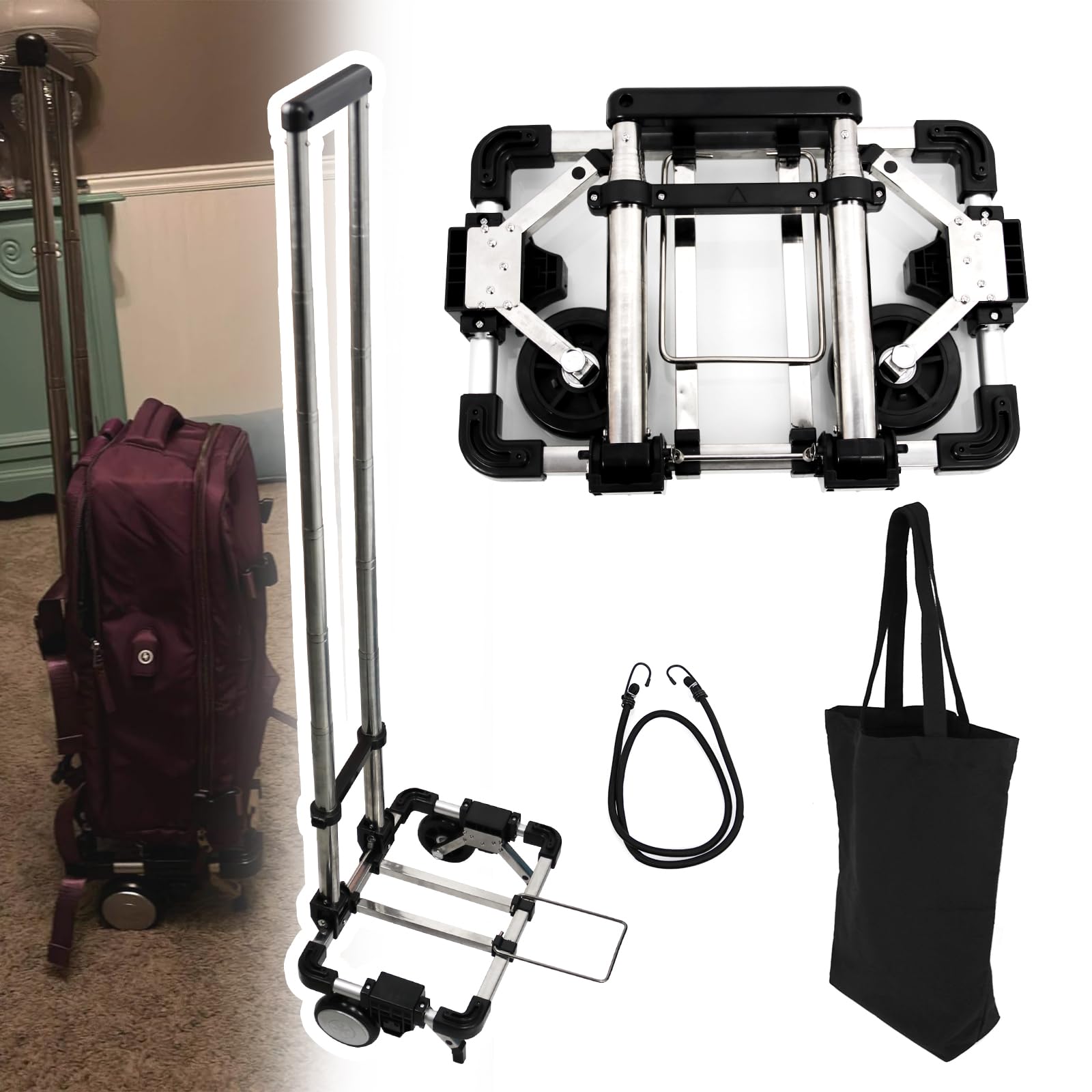 CNQLIS Folding Hand Truck,Portable Carrying Cart, Compact, Mini Lightweight for Travel/Auto/Moving/Office Use,12in.Hx9in.W Fits Most Backpacks- 55lbs