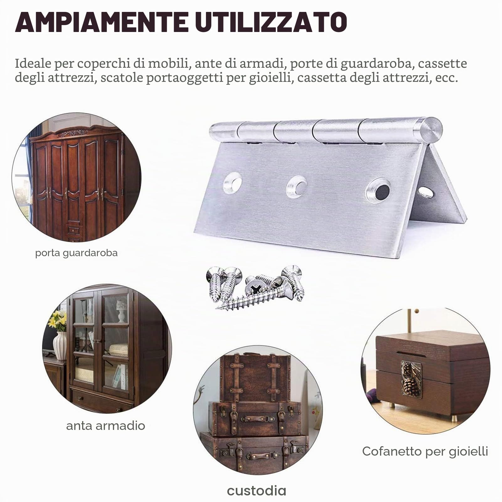 4 Pcs Cerniera a Vite Acciaio Inossidabile, 75mm × 50mm, per Legno, Nautica, Pieghevoli