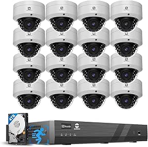 GWSECU 16 Camera Security Systems PoE, 4K 16CH H.265 NVR with 4TB HDD, AI Human Vehicle Detection, 16x 4K Wired Commercial IP66 IK10 Vandal Dome Microphone IP Cameras 2.8mm Lens, G81616VD54 asin的图片