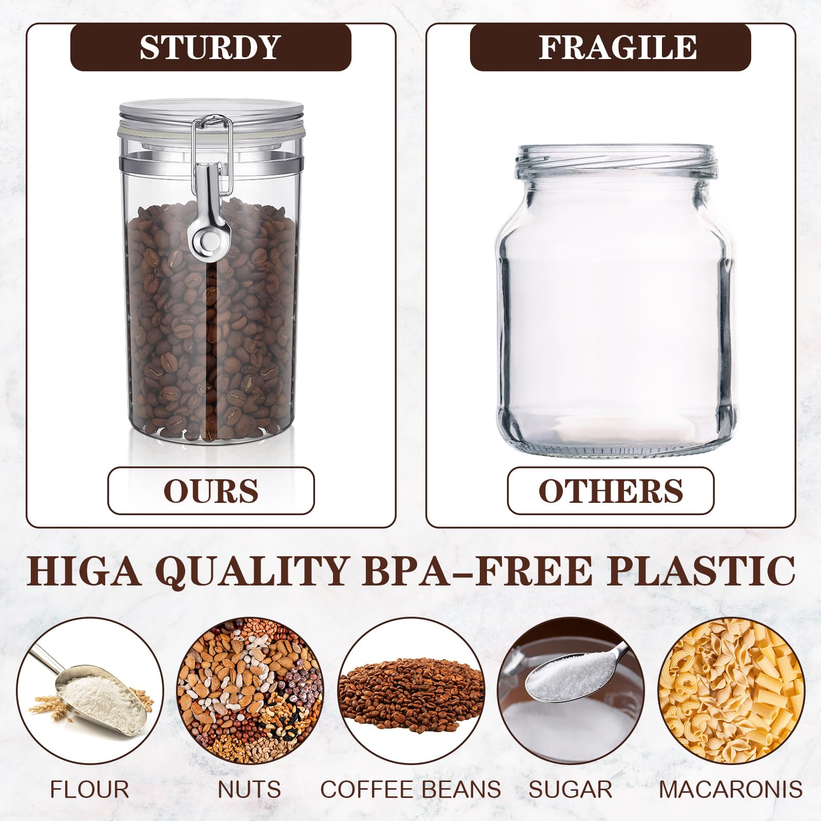 Nuogo 3 Pcs Coffee Canisters 45oz Plastic Storage Containers Coffee Station Organizer Coffee Canister Bar Jars with Lid Locking Clamp for Ground Coffee Bean Nuts