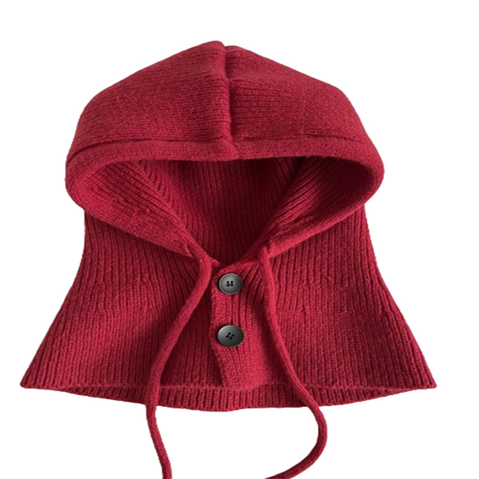 Gorro de invierno a prueba de frío, pasamontañas con botones, gorro cálido para mujer, gorro y bufanda integrados, cuello versátil con capucha