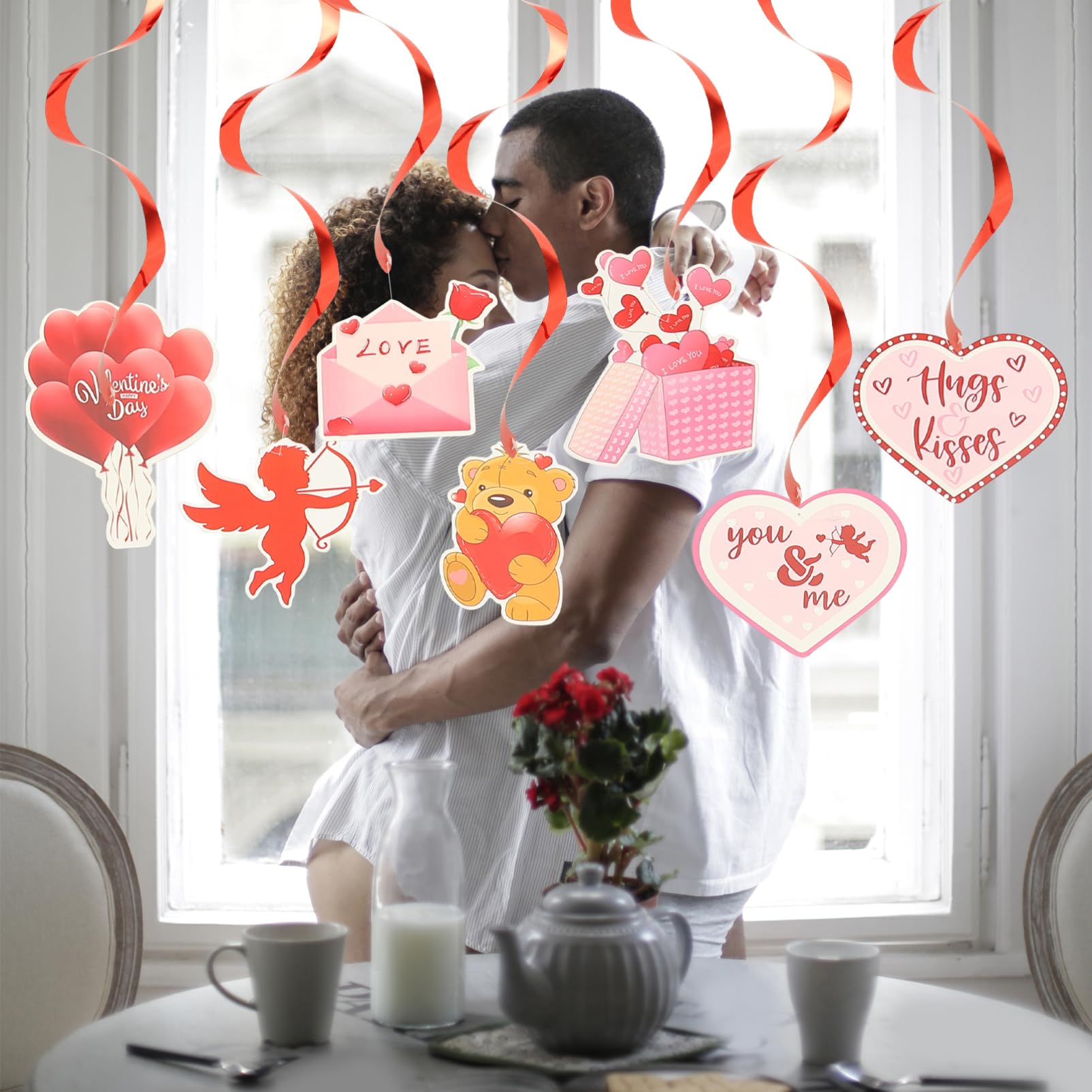 PRETYZOOM 5 Sätze Valentinstag-spirale Hängend Valentinsgrüße Bänder Deckenverkleidung Hochzeitsdeko Spiralanhänger Zum Valentinstag Strudelanhänger Zum Valentinstag Papier 12 Stück * 5