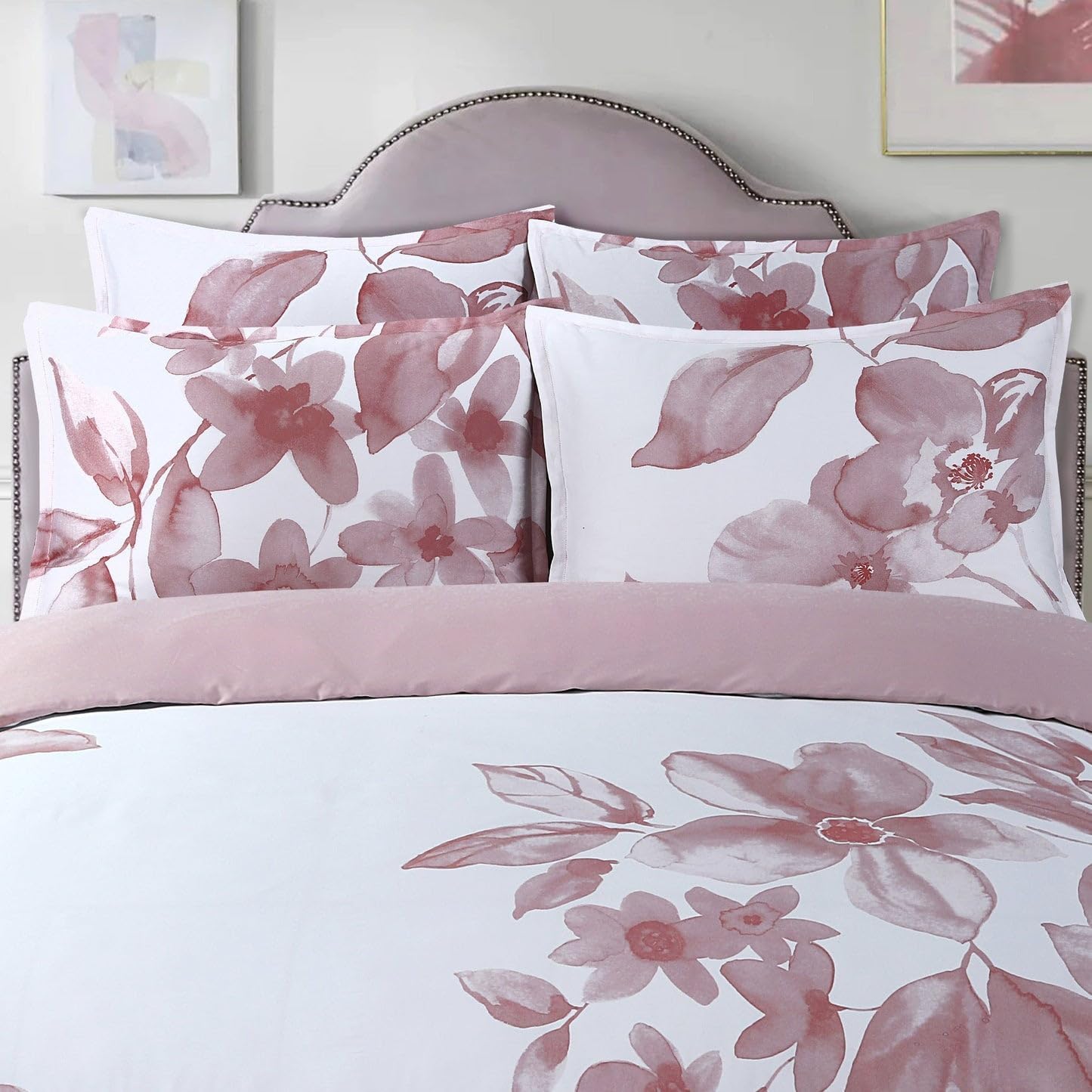 Majestic Giftware Madison Linen 8-Piece Full Size Duvet Bedding Set (BL101-F-5) | Brussels Beauty - Rose 300 Thread Count Cotton Sateen | 2 Fitted Sheets, 2 Duvets, 4 Pillowcases |Soft Bedding Set
