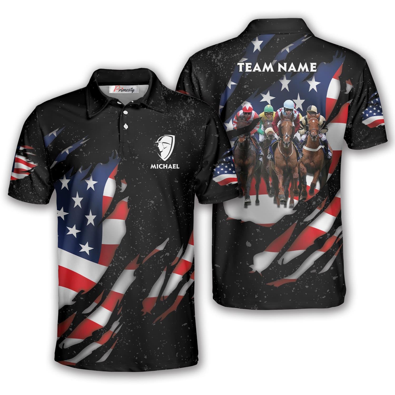 PRIMESTY Personalized Equestrian Shirt for Men, Custom Horse Trainer, Horse Riding Shirt for Men, Horse Racing Polo Shirts
