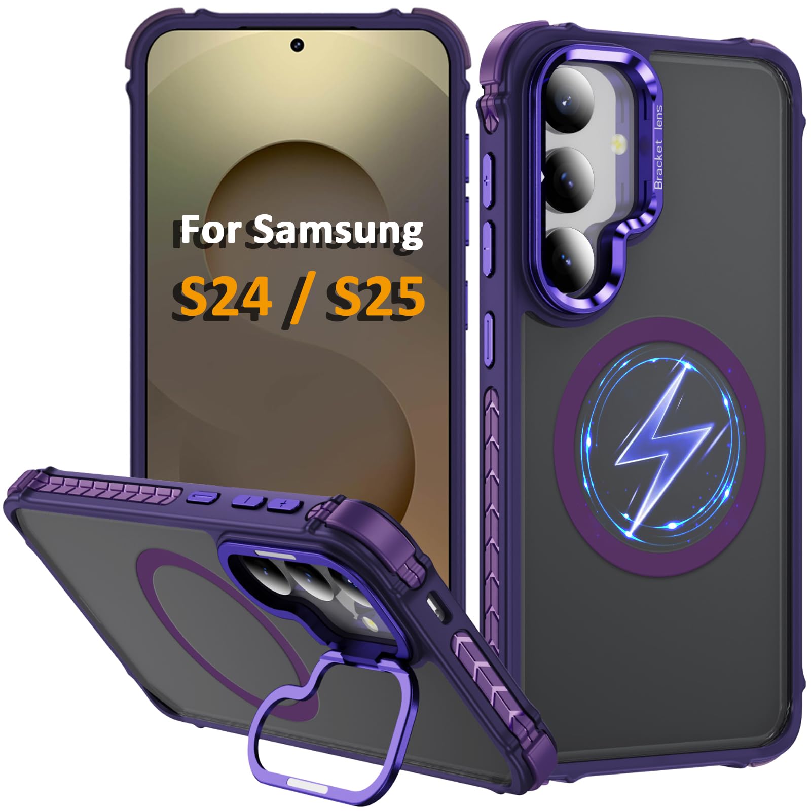 S24 Case,S25 Case,Magnetic for Samsung Galaxy S24/S25 Case, Compatible with MagSafe Wireless Charging, Heavy Duty, Shockproof, Adjustable Kickstand,