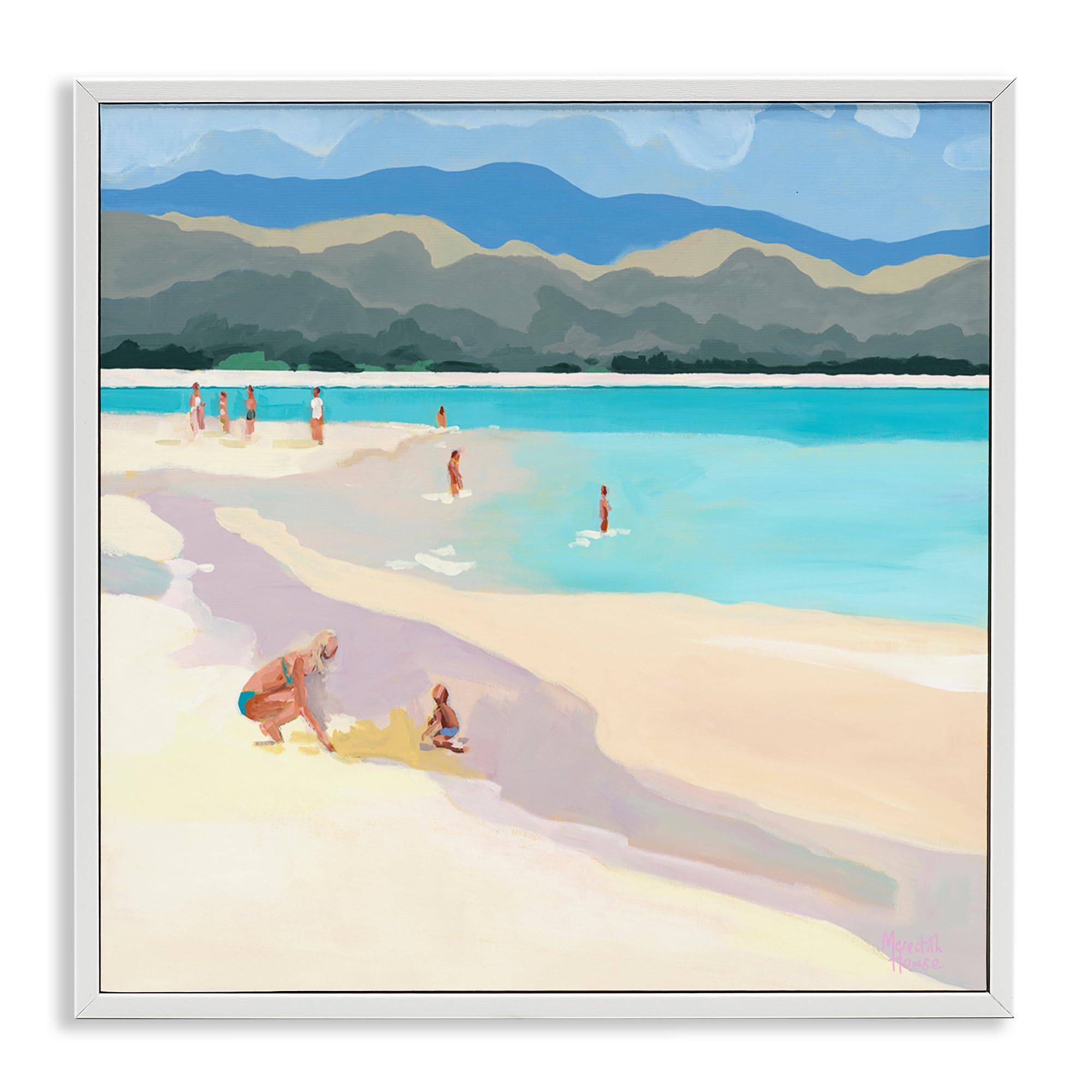 Stupell Industries Mother Child Beach Vacation Scene 'Mother & Child Beach Scene', Framed Giclee Art, White, 24 X 24 Inches, Easy To Hang And Sturdy, Made In Usa, By Meredith Howse