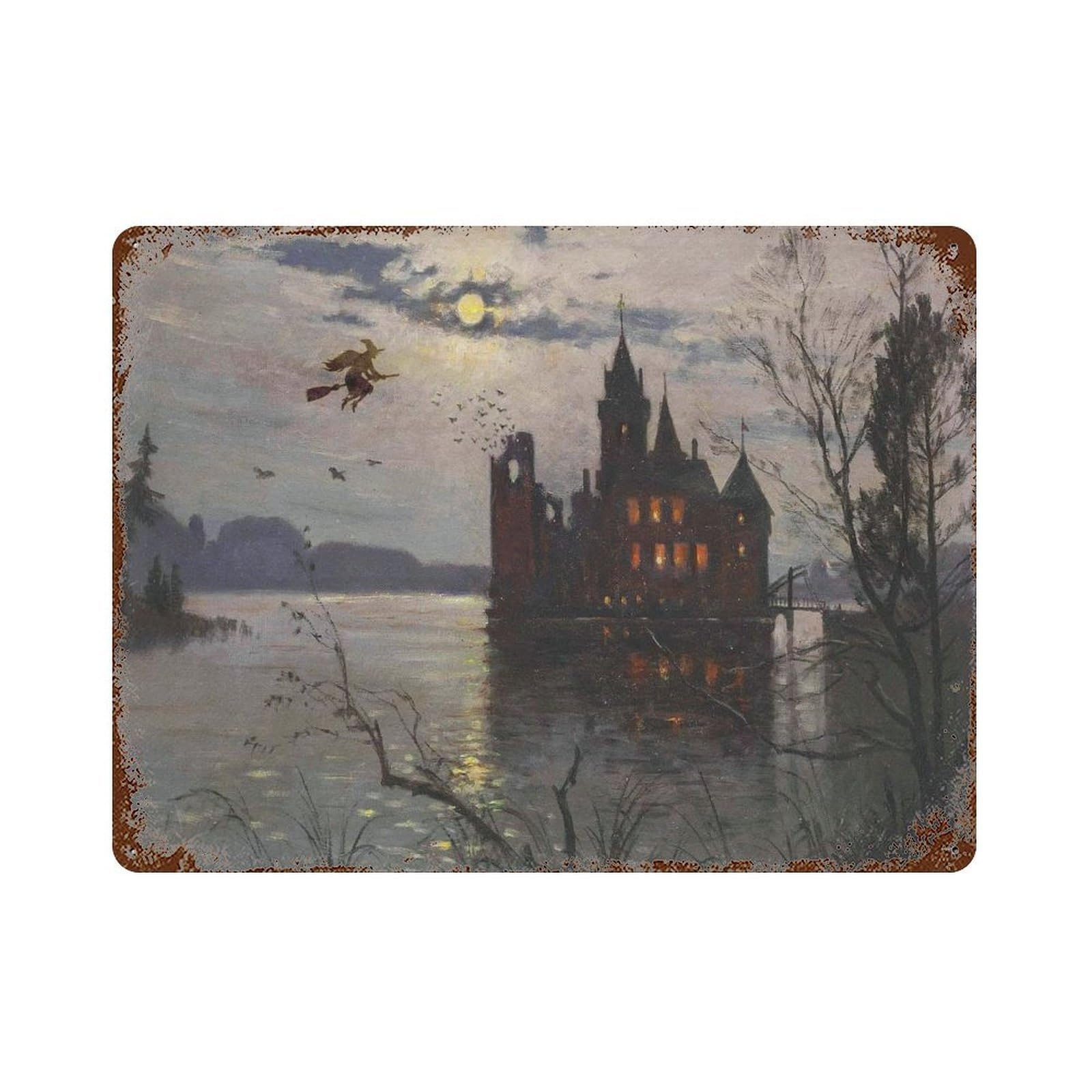 xiaoxiaoshen Witch-themed Halloween Artwork - Vintage Castle Wall Decor Art Metal Tin Poster Modern Home Decor Art Home Bar Shop Decorations Vintage Sign 30x40cm