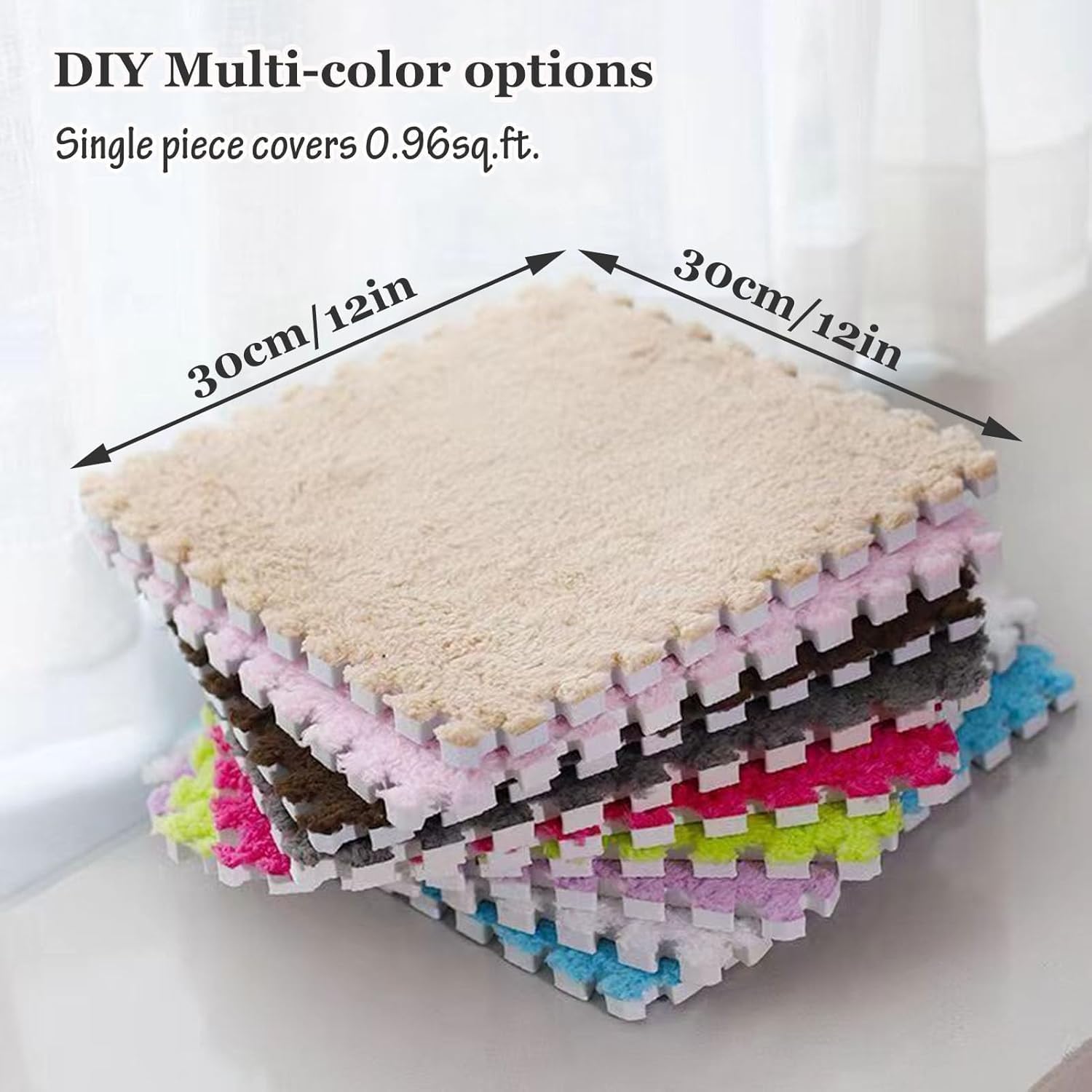 10Pcs Plush Interlocking Foam Rug, Square Foam Puzzle Mat, Soft Foam Carpet, Climbing Area Rug for Bedroom and Living Room(Rose Red)