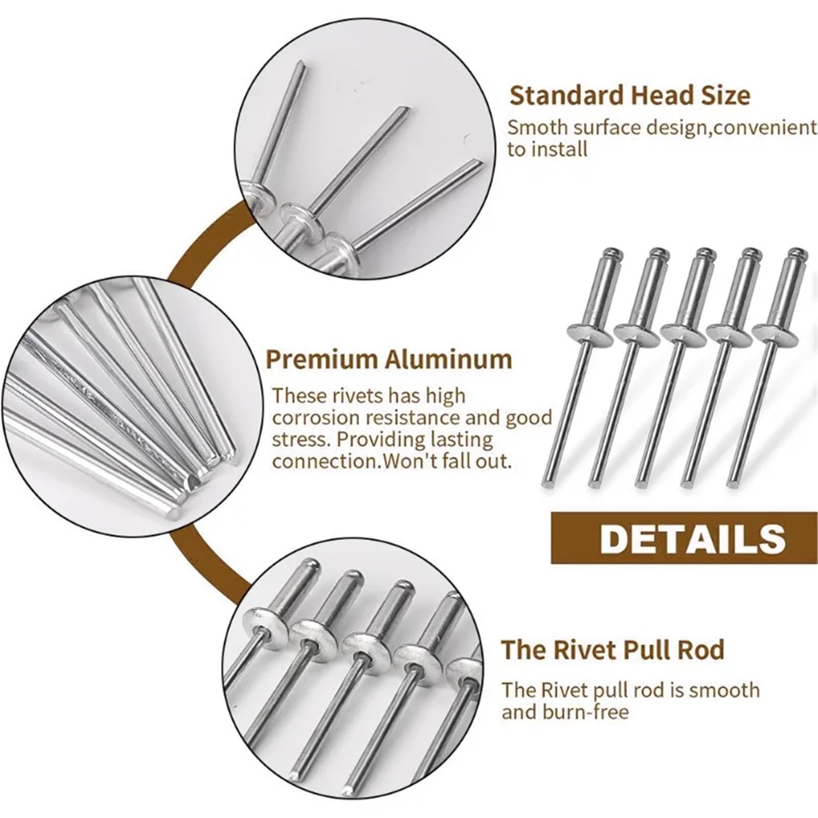 Assortiment de rivets aveugles en aluminium 500 pièces pour canalisation de bateau, matériel de fixation